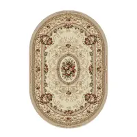 Covor Oval, 100 x 200 cm, Crem / Bej, Model Floral Lotos