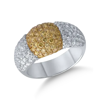 Inel din aur alb-galben cu diamante fancy-galbene de 1.01ct si diamante de 1.19ct