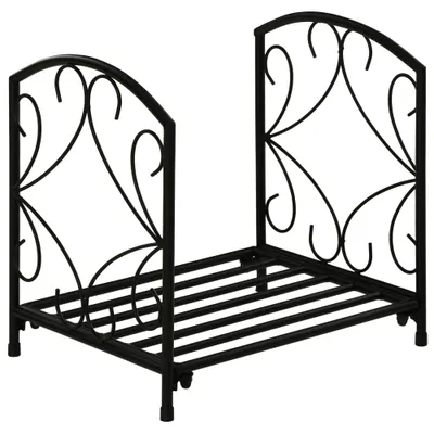Suport pentru Lemne de Interior si de Exterior din Metal cu Baza Ridicata pentru 50kg de Lemne 39.5x31.5x39.5cm, Negru Outsunny | Aosom Romania