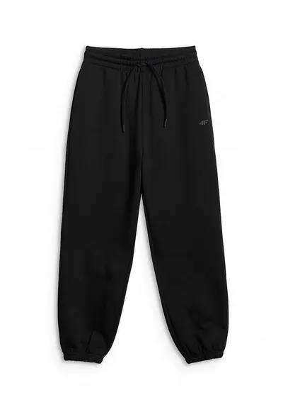 Pantaloni sport dama - jogger - talie inalta - negru - tricot captusit