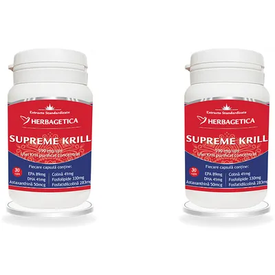 Pachet Supreme Krill Oil Omega 3 30cps + 30cps (50% reducere la al doilea produs)