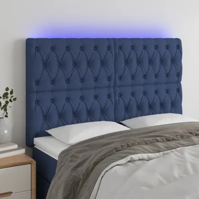 Gossi tablie de pat cu led, albastru, 144x7x118/128 cm, textil