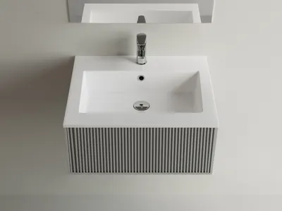 Lavoar baie din compozit 60x50 cm, alb mat, dreptunghiular, montaj suspendat incastrat, Foglia Pure 60