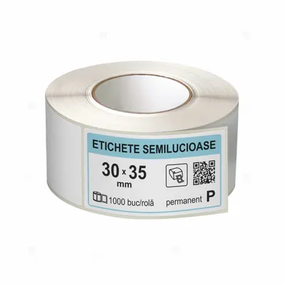 Rola etichete autoadezive semilucioase 30x35 mm, adeziv permanent, 1000 etichete rola