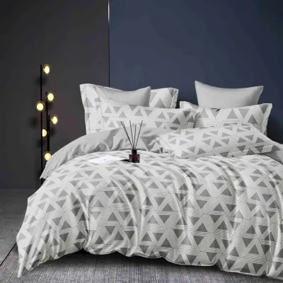 Lenjerie pat dublu, FINET, 6 piese, Jojo Home, Gri, triunghiuri