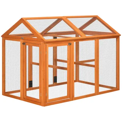 PawHut Cotet Prefabricat din Lemn, Cotet pentru Gaini cu Usi Multiple si Plasa metalica, 140x88.5x106cm, Portocaliu | Aosom Romania