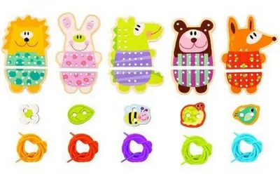 Trusa creativa de cusut Tooky Toy - Animalute de lemn