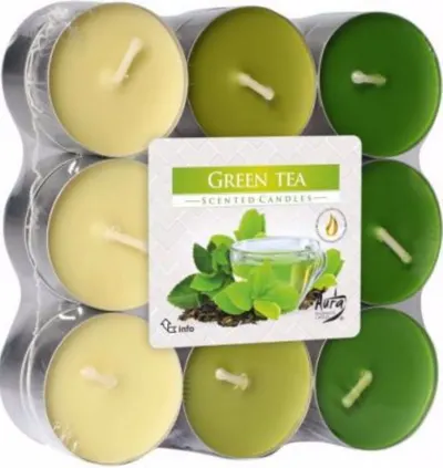 Lumânări parfumate de ceai Bispol Aura - Green Tea, 18 bucăți