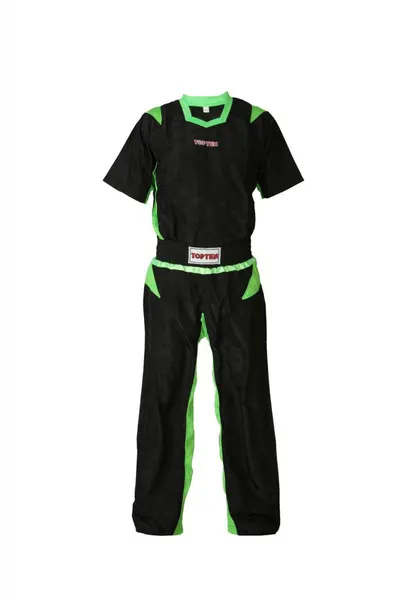 Uniforma Kickboxing "TTM", aprobat WAKO, Top Ten, Negru-Verde, 130 cm