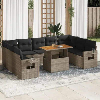 Gossi set mobilier de gradina cu perne, 10 piese, gri, poliratan
