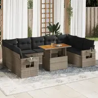 Gossi set mobilier de gradina cu perne, 10 piese, gri, poliratan