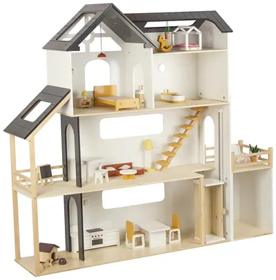 Casă de păpuși din lemn Wooden - Nancy, pe 3 niveluri