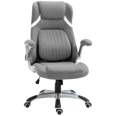 Vinsetto Scaun directorial cu Înălțime Reglabilă, Scaun de Birou Ergonomic Rotativ din Țesătură și Oțel, 68x76x109-117cm, Gri | Aosom România