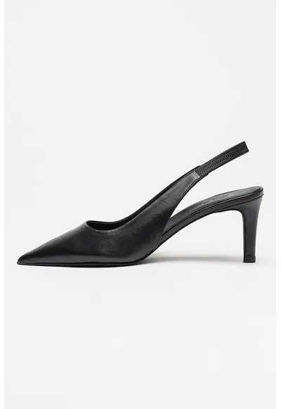 Pantofi slingback cu varf ascutit si toc - Negru
