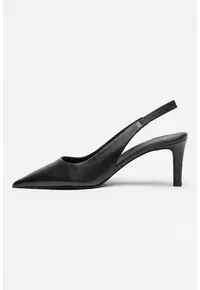 Pantofi slingback cu varf ascutit si toc - Negru