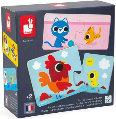 Puzzle pentru copii Janod - Parent and Baby Animals, 24 piese