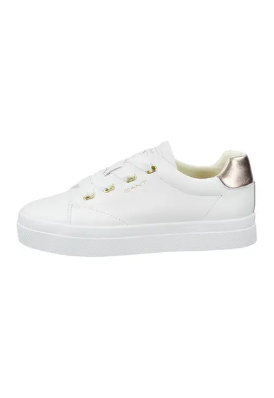 Pantofi sport din piele cu talpa flatform Avona - Alb/Auriu rose