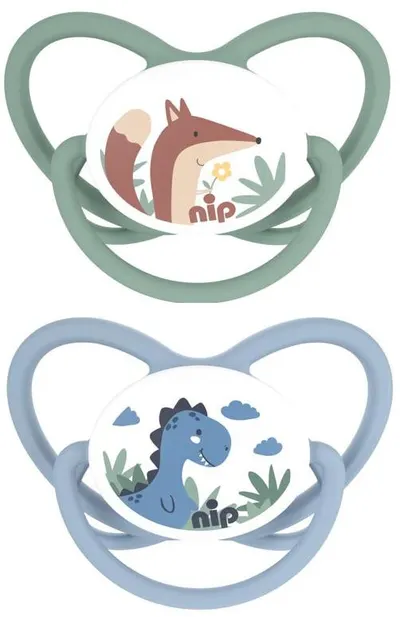 Suzete din cauciuc NIP - Butterfly, Dinosaur și vulpe, 0-6 luni, 2 bucăți