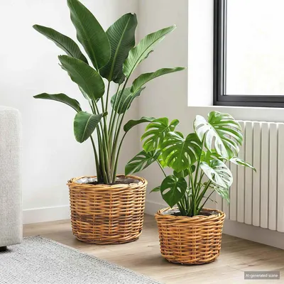 vidaXL Coș pentru plante cu depozitare 2 buc. Maro Natural Ratan Kubu