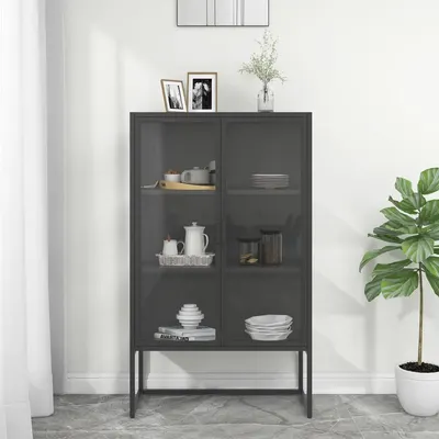 vidaXL Dulap înalt, antracit, 80x35x135 cm, oțel și sticlă securizată