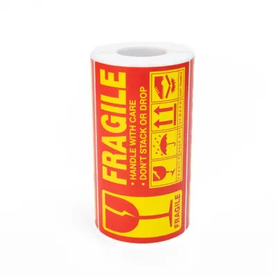 Rolă 300 stickere Fragile dreptunghiulare 12.7x7.6cm - model 3 (galben) - Default Title