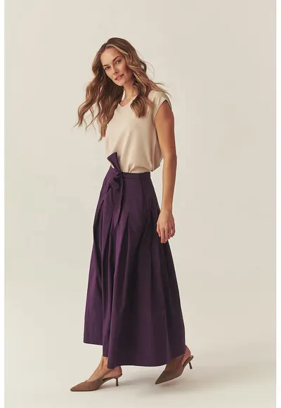 Fusta plisata cu cordon in talie - Deep Purple