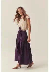 Fusta plisata cu cordon in talie - Deep Purple