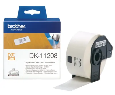Bandă de hârtie Brother - DK-11208, pentru QL-500, 38 x 90mm, Black/White