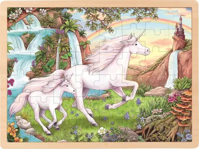 Puzzle din lemn pentru copii Goki - Unicorn, 48 de piese