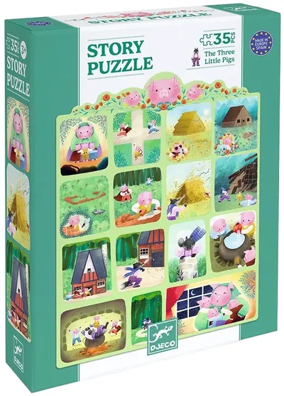 Puzzle pentru copii Djeco Story Puzzle - Cei trei purceluși, 35 piese