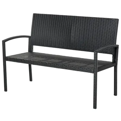 Outsunny Banca de Gradina si de Exterior din Ratan Banca din Ratan Negru 2 Locuri, 122x60x87cm