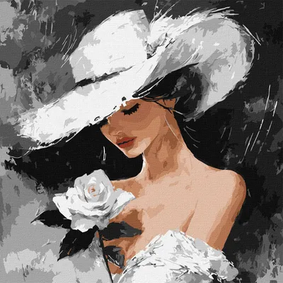 Set pentru pictură după numere Ideyka - Trandafir alb, 40 x 40 cm