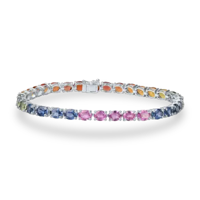 Bratara tennis din aur alb cu safire multicolore ovale de 15.18ct