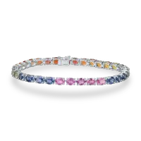 Bratara tennis din aur alb cu safire multicolore ovale de 15.18ct