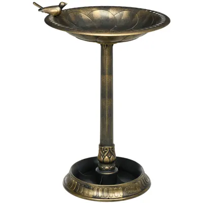 Outsunny Baie pentru păsări, furajer pentru Păsări ghiveci 2 în 1 dim. Ø 50 x 72H cm polipropilenă Bronz Antic | Aosom Romania