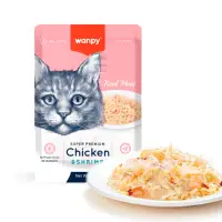 WANPY, Pui și Creveți, punguță hrană umedă pisici, (în aspic), 85g