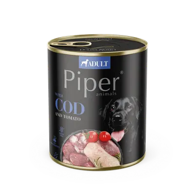 Hrana umeda pentru caini PIPER DOG, cod si tomate, 800g