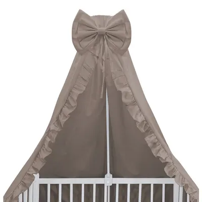 Baldachin, MimiNu, Pentru patut, Cu funda si volanas, 210x145 cm, Material certificat Oeko Tex Standard 100, Colectia Royal, Mocha