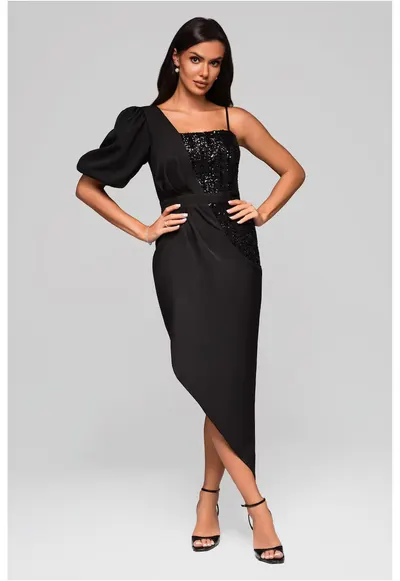 Rochie de seara Maxi asimetrica LA-OM-DLR216 - Negru