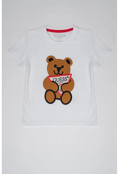 Tricou cu aplicatie brodata - Alb/Maro