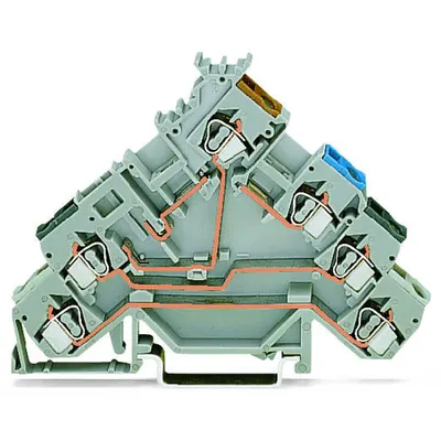 4-conductor sensor terminal block; for PNP (positive) switching sensors; for fuse plugs; without end plate; with colored conductor entries; 2.5 mm²; CAGE CLAMP®; 2,50 mm²; gray