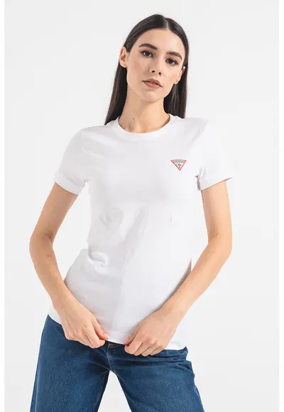 Tricou slim fit cu logo - Alb