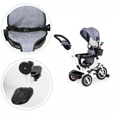 Tricicleta pentru copii Ecotoys Jm-066-9l Gri cu roti din cauciuc gonflabil, scaun reversibil, suport picioruse, greutate maxim admisa 25 kg