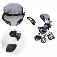 Tricicleta pentru copii Ecotoys Jm-066-9l Gri cu roti din cauciuc gonflabil, scaun reversibil, suport picioruse, greutate maxim admisa 25 kg