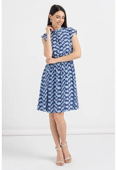 Rochie evazata cu model grafic - Albastru ultramarin/Albastru lavanda/Bleumarin