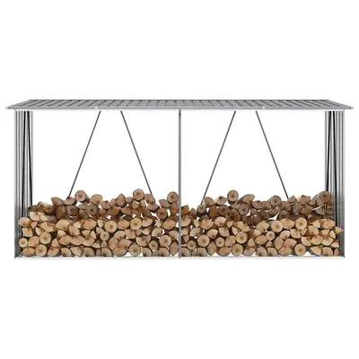vidaXL Șopron depozitare lemne, oțel galvanizat, 330x84x152 cm, gri
