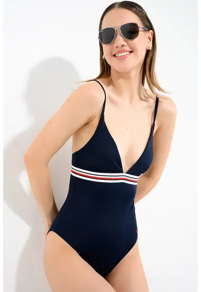 Costum de baie intreg cu decolteu in V - Bleumarin