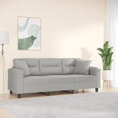 Gossi canapea cu 3 locuri si perne, gri deschis, 180 cm, microfibra