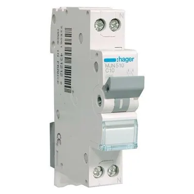 Siguranta automata 1P+N, 10A, 4.5kA, curba C, Hager MJN510