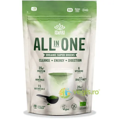 Pulbere Proteica Verde cu 6 Vitamine si 9 Minerale All in One fara Gluten Ecologica/Bio 200g